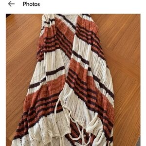 Fall Striped Knit Sweater Duster Vest with Fringe Sz S